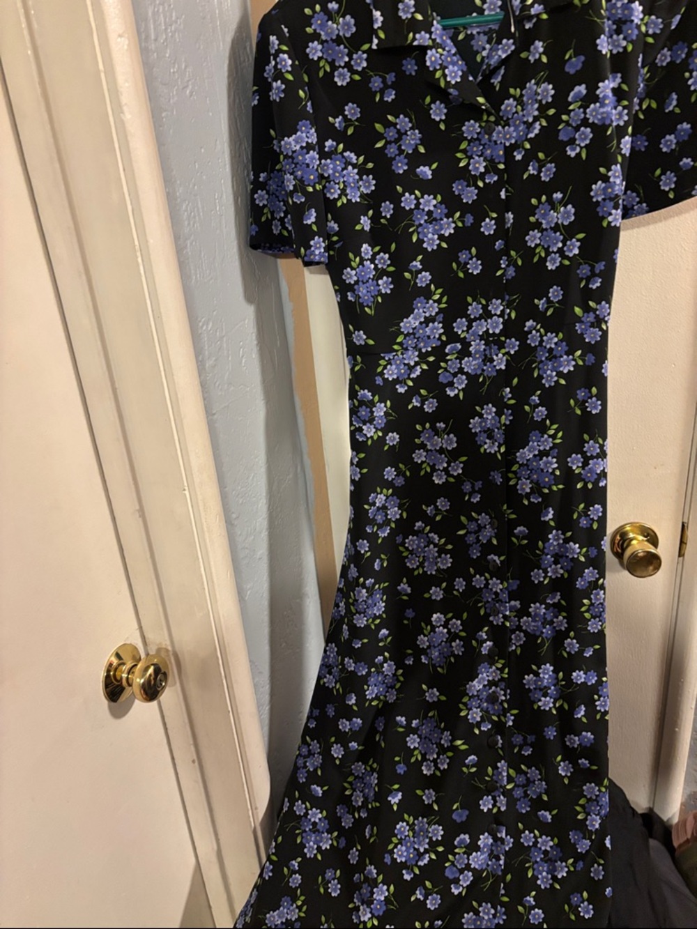 Kathie Lee Collection Black Maxi Dress with Blue Floral Print